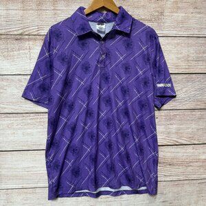 Wahoo Purple Floral Golf Polo Shirt Men’s Small Polyester Stretch Performance